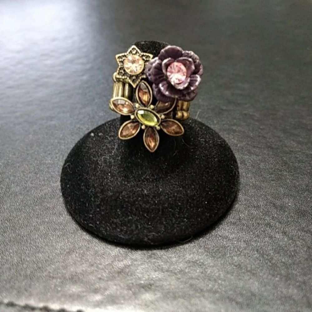 Multi Colored Rhinestone Flower Ring - image 1